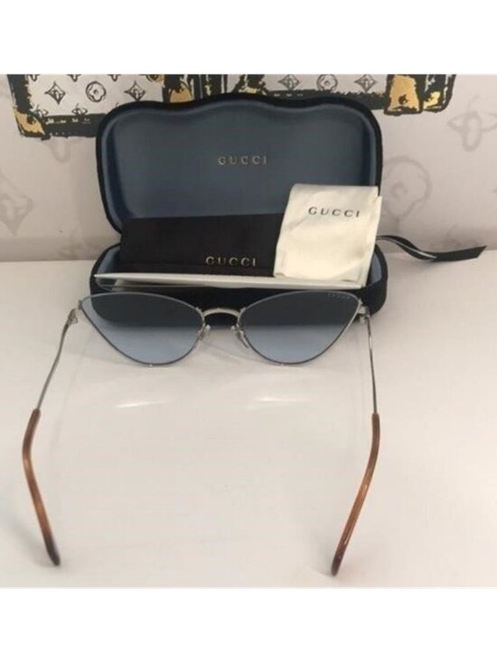 New Authentic Gucci GG1006S 004 Silver Cat-Eye Sunglasses Light Blue Lenses main image 6